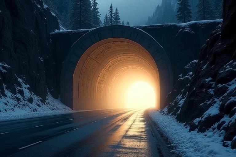 Entering the illuminated Tauern Tunnel